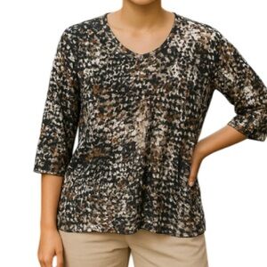 TNL Mode Patterned Lightweight Knit Sweater Black Camel Grey White 3/4 Sleeve 1X